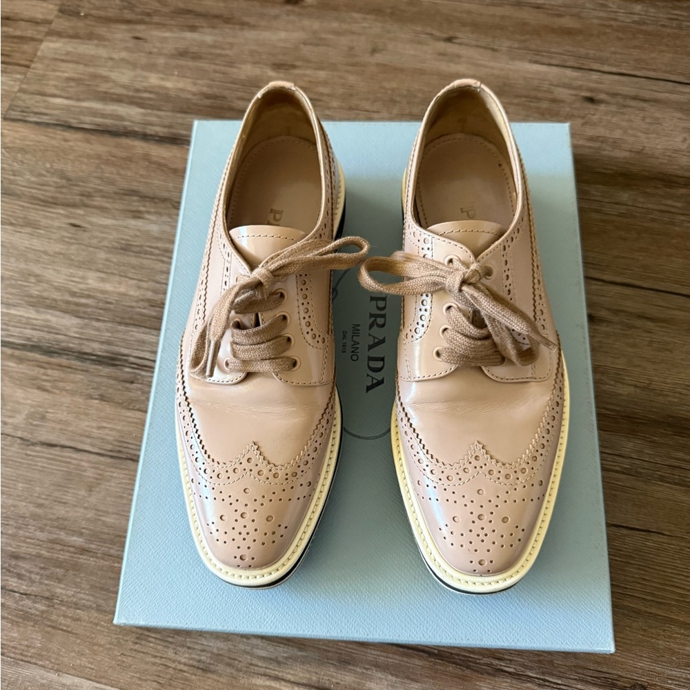 Prada Nude Patent Leather Brogue Platform